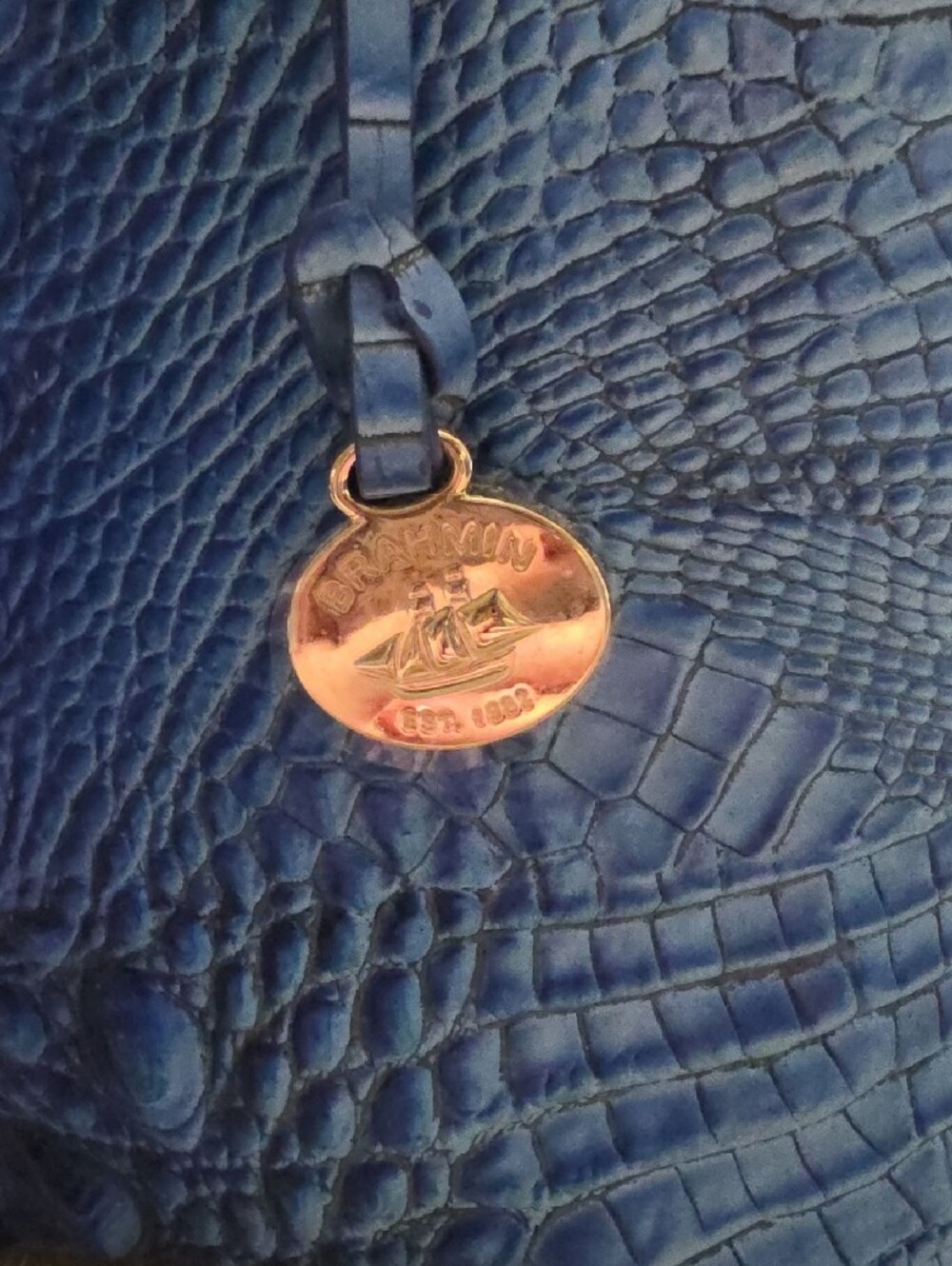 Brahmin Navy Croc-Embossed Top-Handle Satchel - Picture 3 of 12